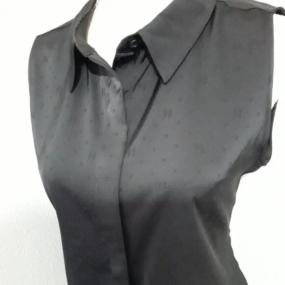 Karl Lagerfeld lovely dark black sleeveless button down top size M - Picture 9 of 10
